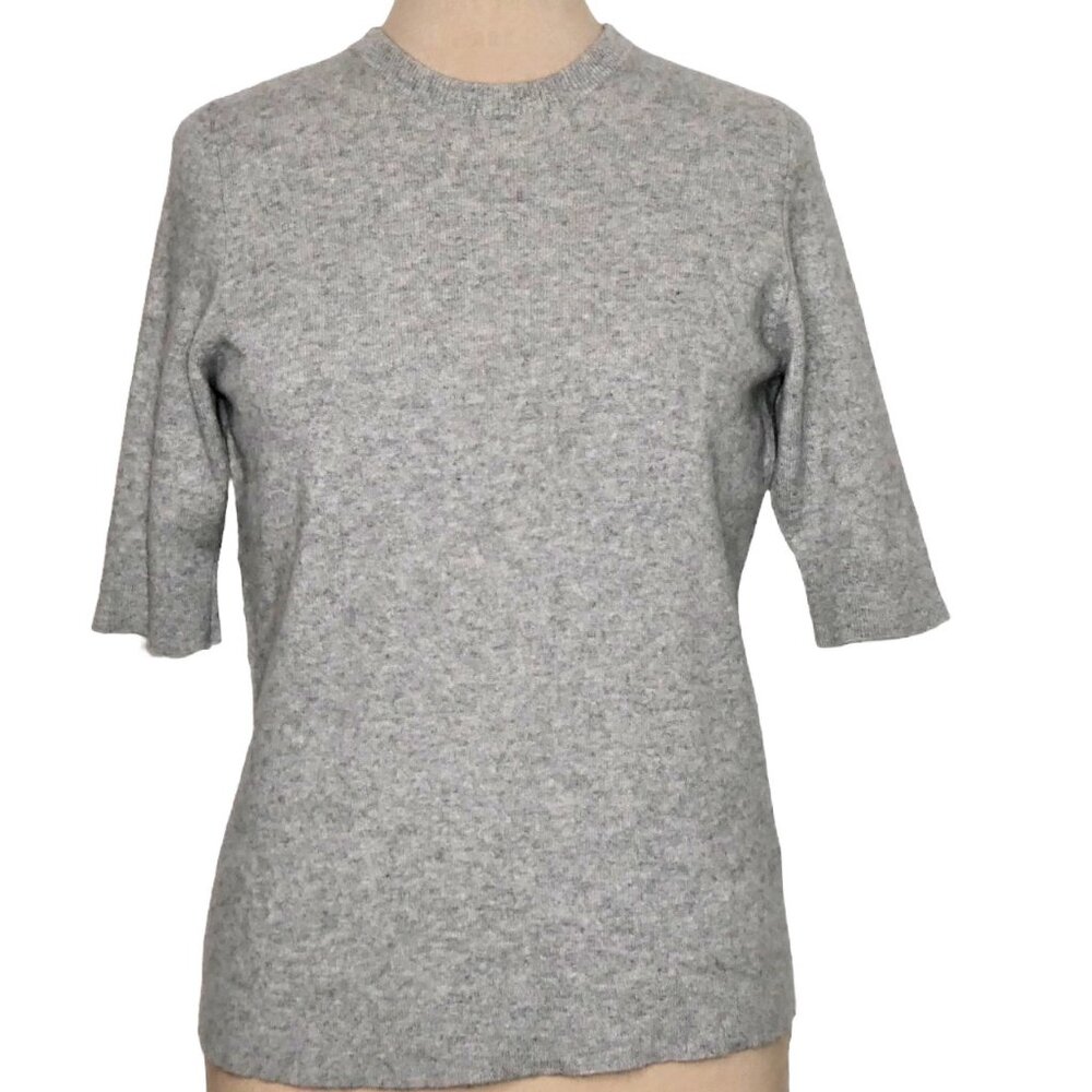 Jaeger Grey Heather Crew-Neck Short Sleeve 100% Cashmere Sweater Size L